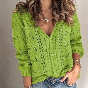 Once or twice Grass Green Open-Weave Long Sleeve Cardigan - Preloved